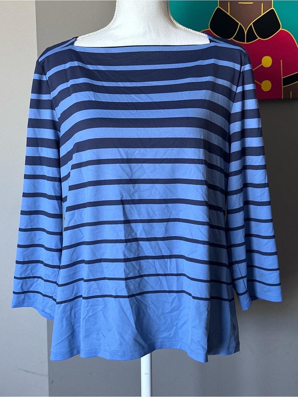Talbots Blue and Navy Striped Boatneck Long Sleeve Top